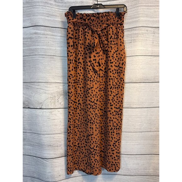 Brown Leopard Print Wide Leg Flowy Pants Size L - Picture 1 of 3